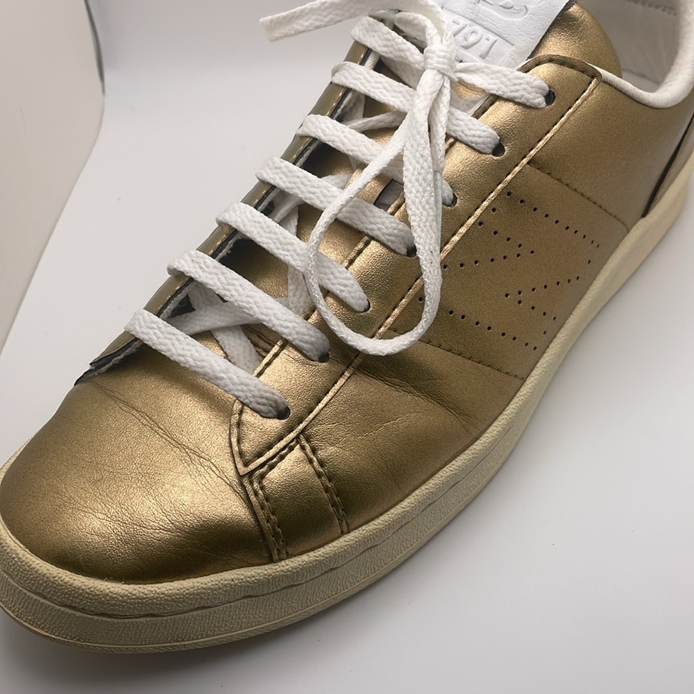 New Balance J Crew Metallic Gold Leather Casual Sneakers - Picture 3 of 15